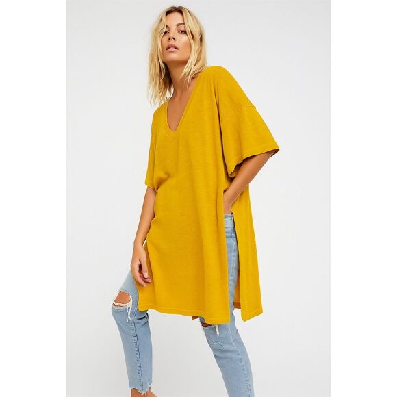 RARE Free People We The Free City Slicker oversized side slit T-Shirt yellow, S - Picture 1 of 11